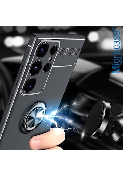 Samsung Uyumlu S23 Ultra Focus Serisi Yüzüklü Standlı Kılıf-Siyah AL3363