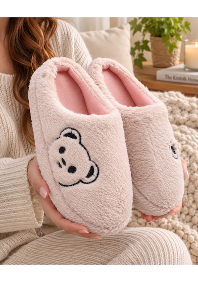 Modafrato Fluffy Ayıcık Desenli Kadın Ev Terliği Kışlık Yünlü Terlik Ses Yapmayan İçi Yünlü Günlük Rahat Terlik Pudra Modafrato Fluffy Ayıcık Desenli Kadın Ev Terliği Kışlık Yünlü Terlik Ses Yapmayan İçi Yünlü Günlük Rahat Terlik Pudra