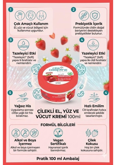 Cire Aseptine Krem Prebiyotik Çilek 100ml