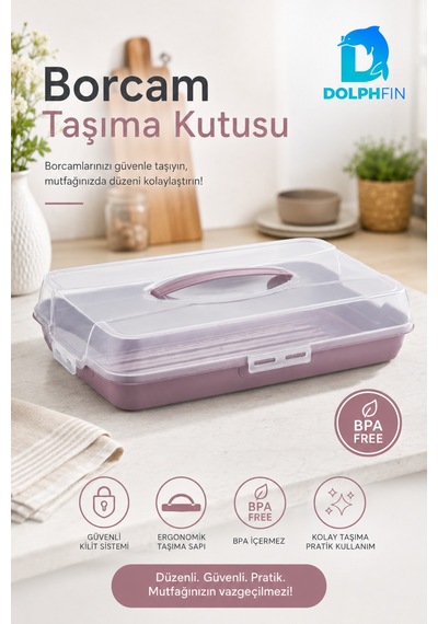 Kapaklı Borcam Taşıma Kutusu Kilitli Saplı Kek Börek Pasta Ve Fırın Kabı Taşıma Kabı Çok Renkli