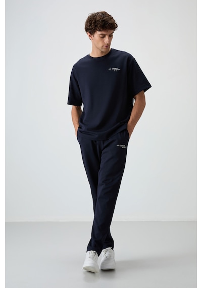 Tommy Life Lacivert Pamuklu Kalın Yumuşak Dokulu Oversize Fit Nakışlı Erkek Eşofman Takım - 85252 Lacivert