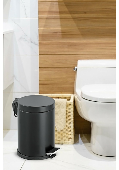 12 Litre Paslanmaz Pedallı Siyah Çöp Kovası Ev Ofis Banyo Mutfak Siyah