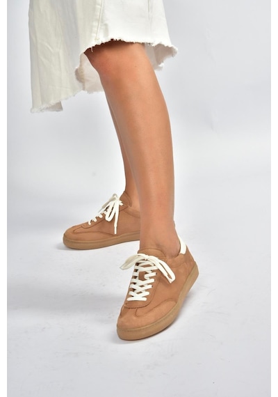 Fox Shoes V999061501 Taba Hakiki Deri Nubuk Kadın Spor Ayakkabı Sneakers Taba