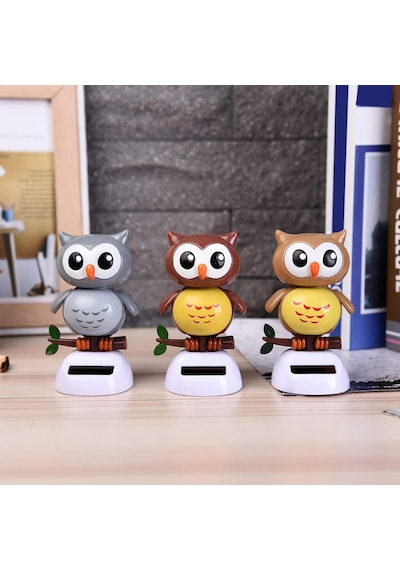 Solar Güneş Enerjili Dans Eden Sallanan Baykuş Figürü Araba Torpido Masaüstü Dekor 10 Cm Biblo Emoji