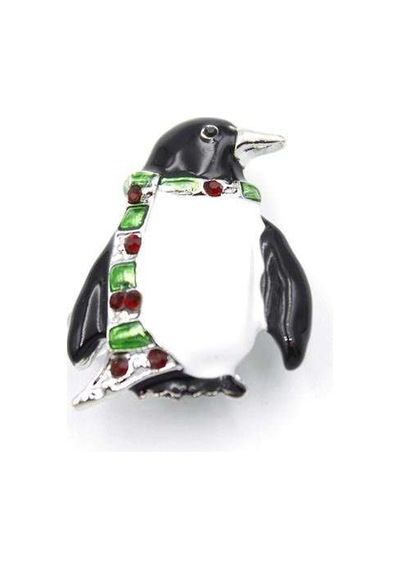 Penguen Broş - Beyaz Renk: Beyaz Altın - Çok Renkli