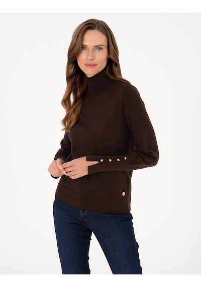 Pierre Cardin Kahverengi Slim Fit Balıkçı Yaka Basic Kazak 50310886-vr029
