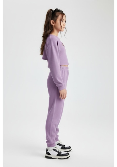 Aden Kids Kız Çocuk Krop Model Alt Üst Takım Toplam 3 Parça Mor