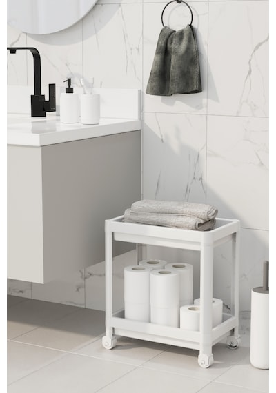 Mithra Life 2 Katlı Tekerlekli Tezgah Altı Beyaz Banyo Mutfak Rafı Mıt1119 Beyaz
