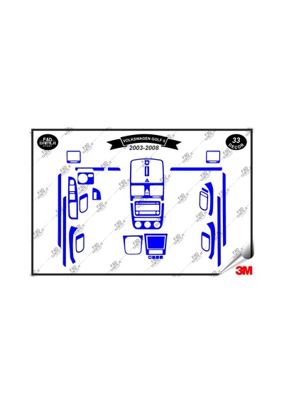 Volkswagen Golf 5 2003-2008 Torpido Konsol Trim Göğüs Maun Kaplama Set 33 Parça Mavi Renk