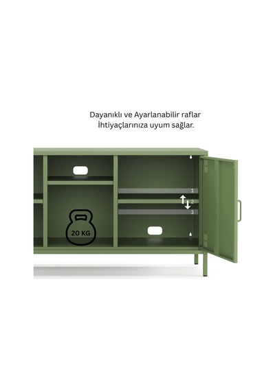 Pera Tv Ünitesi, Tv Dolabı,2 Kapaklı, Açık Raflı 130,50 X 40 X 64,50 Cm Ral 6011 Yeşil Pera Tv Ünitesi, Tv Dolabı,2 Kapaklı, Açık Raflı 130,50 X 40 X 64,50 Cm Ral 6011 Yeşil