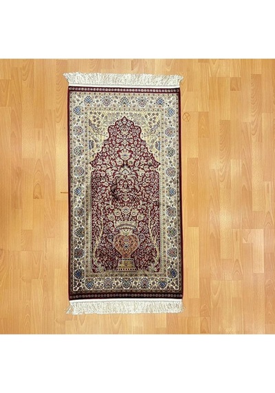 Mihrâb-ı Gülzâr Motifli 70x120 Cm İpek Seccade Bordo
