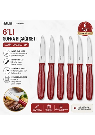Bymyhand Bordo Meyve Bıçağı 6'lı Set