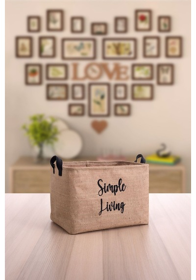 Jüt Orta Boy Simple Living Baskılı Düzenleyici Saklama Sepeti Set 30x22x18 Çok Renkli