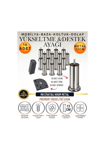 32'li Set 16 Adet Ayak Ve Aparat 12 Cm M8 Vidalı Metal Krom Ayak Mobilya Ayağı Baza Ayağı Kanepe Ayağı Koltuk Ayağı Yatak Ayağı Yükseltme Ayağı Dolap Ayak Sehpa Sandık Ayakları Değişim Destek Ayağı Gümüş Gümüş 32'li Set 16 Adet Ayak Ve Aparat 12 Cm M8 Vidalı Metal Krom Ayak Mobilya Ayağı Baza Ayağı Kanepe Ayağı Koltuk Ayağı Yatak Ayağı Yükseltme Ayağı Dolap Ayak Sehpa Sandık Ayakları Değişim Destek Ayağı Gümüş Gümüş