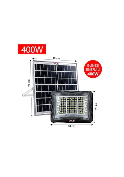 Dls 400w Güneş Enerjili Solar Led Projektör Harici Solar Panelli, 5 Metre Kablolu 502-400