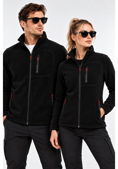 Genius Store Unisex Polar Tam Fermuarlı 3 Cepli Tüylenme Yapmaz Soğuğa Karşı Dayanaklı Spor Erkek-kadın Polar Tekli Siyah