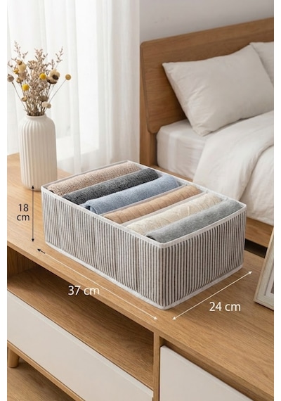 2'li Akordiyon Gri Çizgili Kumaş Çekmece İçi Düzenleyici Organizer 24x37x18 Cm Polyester 35 X 15 Gri Diğer