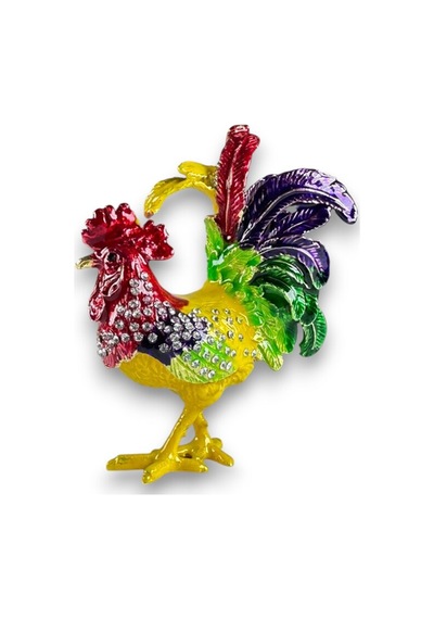 Dekoratif Renkli Horoz Biblo Taşlı Metal Masa Üstü Ev Aksesuarı 12x10 CM