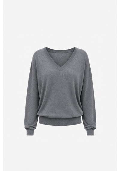 Suud Collection Gri V Yaka İnce Triko Kazak