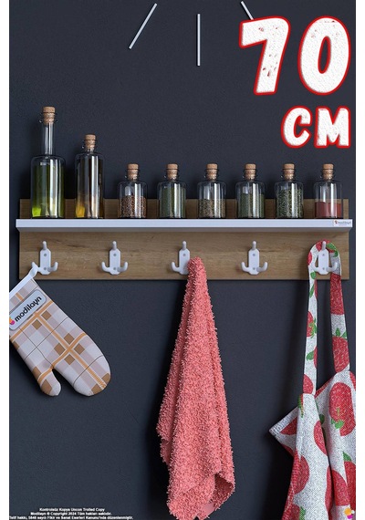 Kedi 15 Kancalı Mutfak Askısı 3'lü Set 66,4x19 Cm - Şık Tasarım, Çok Amaçlı Düzenleyici Ve Yer Tasarrufu 70 Cm