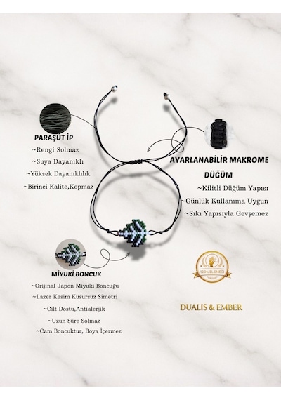 Miyuki Yaprak Bileklik Yeşil - Siyah