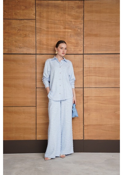 Verymoda Jakarlı Dokuma Gömlek F2019 Mavi