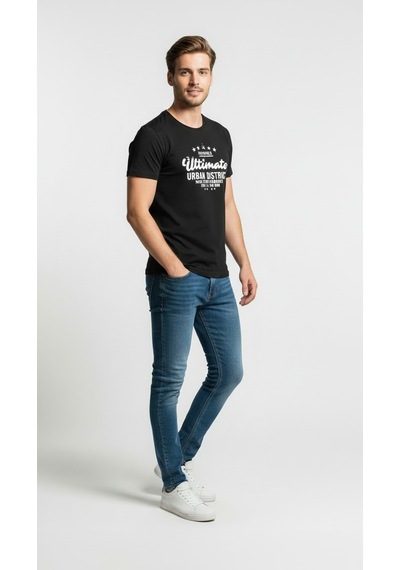 Maximodena Erkek Urban Yazı Baskılı Slim Fit Günlük T-shirt Siyah
