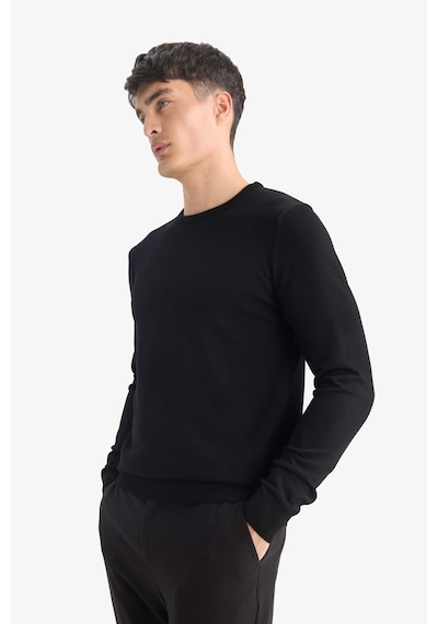 Defacto Regular Fit Bisiklet Yaka Basic Düz Premium Triko Kazak A5268AX23AU Siyah