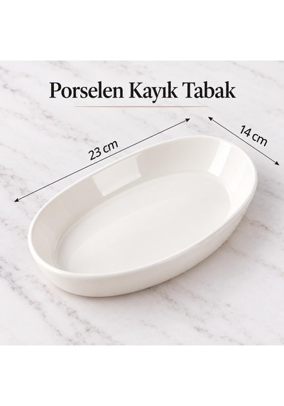 Lexroo Porselen Büyük Kayık Tabak 23 14 Cm, Beyaz Oval Servis Ve Sunum Tabağı