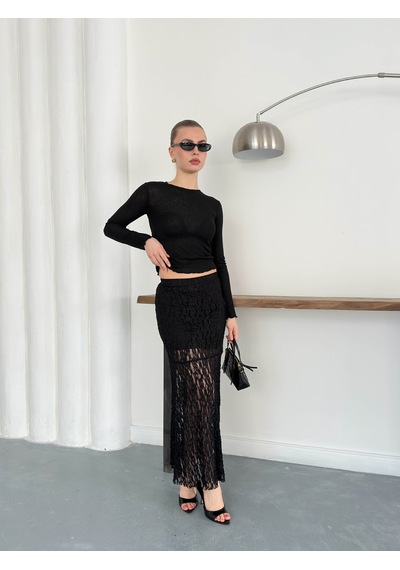 Verymoda Dantel Abiye Etek F1887 Siyah