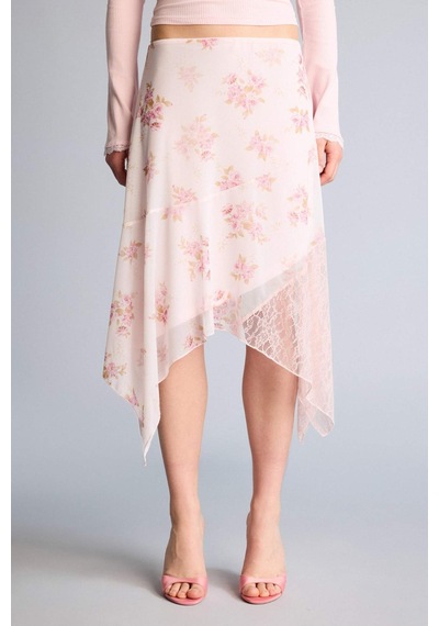 Defacto Asimetrik Floral Normal Bel Penye Astar Tül Mini Etek H0802ax26sppn74 Pembe-pn74