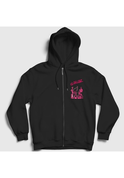 Presmono Unisex Stage Gorillaz Fermuarlı Kapüşonlu Sweatshirt Siyah