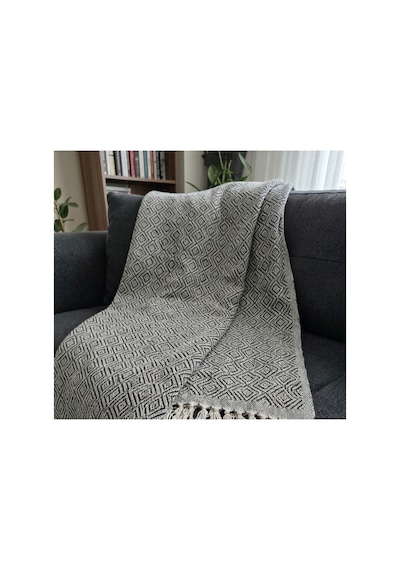 %100 Pamuk Geometrik Desenli Koltuk Ve Yatak Örtüsü 170x210 Cm Siyah