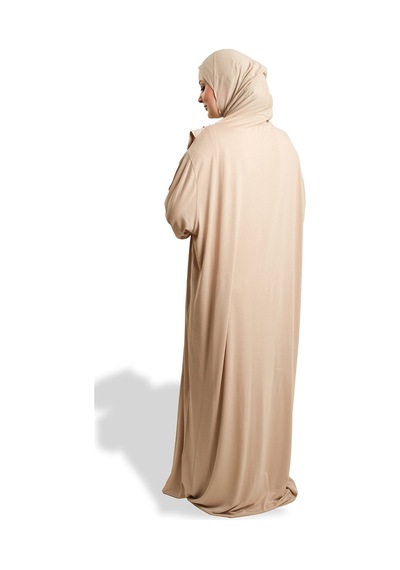 Hürrem Bone Tek Parça Namaz Elbisesi Viskon Düz 2503 12 Bej