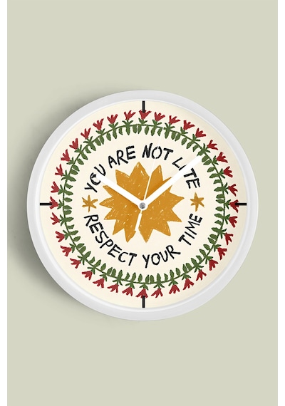 Modern Yazılı Tasarım - You Are Not Late Duvar Saati - 30cm - Önü Camlı Beyaz Kasa Beyaz