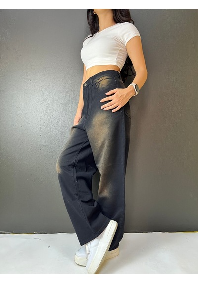 St.poll Vintage Eskitme Unisex Baggy Jean Pantolon Kahverengi