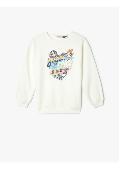 Koton Sweat Powerpuff Girls Baskılı Lisanslı Uzun Kollu Bisiklet Yaka Şardonlu Ekru 5wkg10432ak Ekru