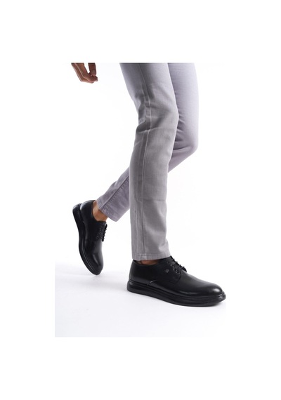 Mubiano Mbrgn86-s Siyah Erkek Cilt Bağcıklı Loafer Siyah