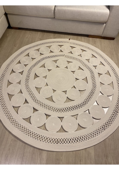 Mavaux Double Daisy Jüt Hasırlı Örgü Kilim Krem