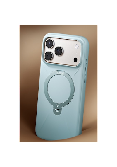 Torras Apple iPhone 17 Pro / 18 Pro Uyumlu O Stand Spin Silicone Serisi Magsafe Kılıf Açık Mavi