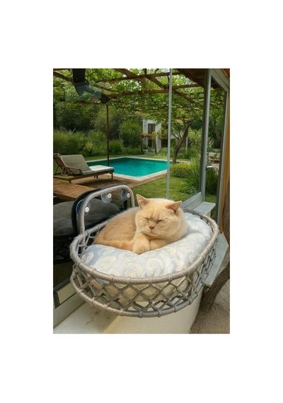 Monte Edilebilir Macrame Kedi Hamağı, Gri Renk Açık Gri