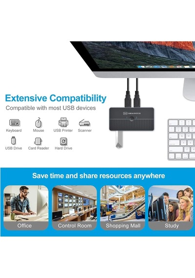 Usb 3.0 Anahtarı 2 Bilgisayar 4 Portlu Usb C & A Paylaşım Anahtarı, Pc Paylaşımı İçin Usb Switcher Hub Fare Klav