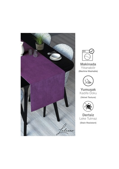 Kadife Efektli Tatlı Mor Rengi Aura Serisi Runner 40 X 140 Tatlı Mor