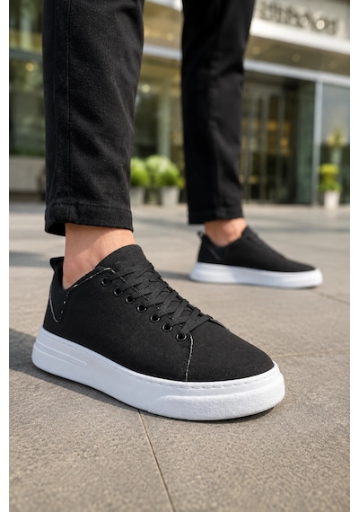 Mevese Ont Bağcıklı Keten Dokulu Hafif Taban Erkek Günlük Casual Sneaker Ayakkabı - Siyah Beyaz Mevese Ont Bağcıklı Keten Dokulu Hafif Taban Erkek Günlük Casual Sneaker Ayakkabı - Siyah Beyaz
