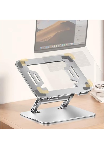 Katlanabilir Ayarlanabilir Alüminyum Laptop Standı, Taşınabilir Ergonomik Notebook Yükseltici, 6 Kademeli Yükseklik Ayarlı, Macbook Tablet Uyumlu, 10-17 İnç, Gümüş