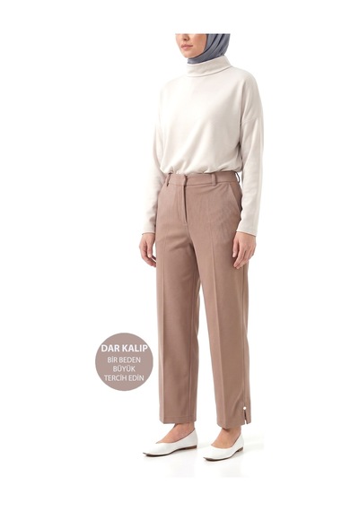 Lale Butik Kadın Bilek Boy Kumaş Pantolon 01 Vizon
