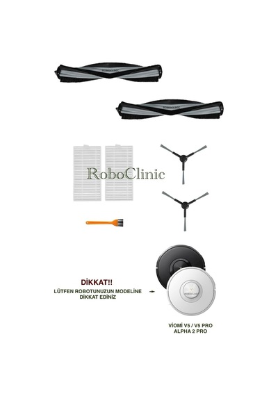 Viomi V5 / V5 Pro / Alpha 2 Pro Robot Süpürge Uyumlu Yedek Fırça,hepa Filtre Seti-7 Parça