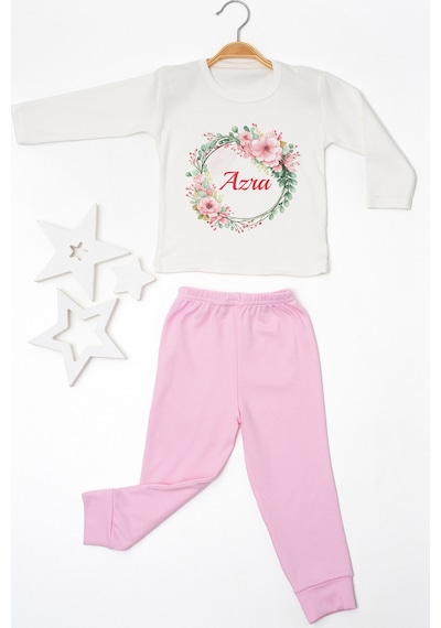 Pia Baby İsme Özel Kız Çocuk Pijama Takımı %100 Pamuk Penye İsim Baskılı Kişiye Özel Çocuk Pijaması 10241p14pi Krem