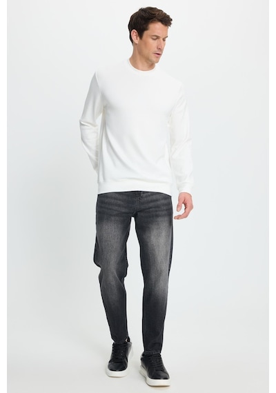 Tudors Erkek Relax Fit Rahat Kesim Uzun Kollu Ekstra Yumuşak Bisiklet Yaka Ekru Sweatshirt-41869 Ekru
