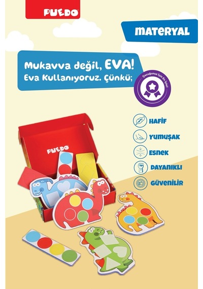 Puedo Colorful Dinosaurs Eşleştirme Oyunu Eva Dinozor Şekil Renk Eğitici 3+ Oyuncak